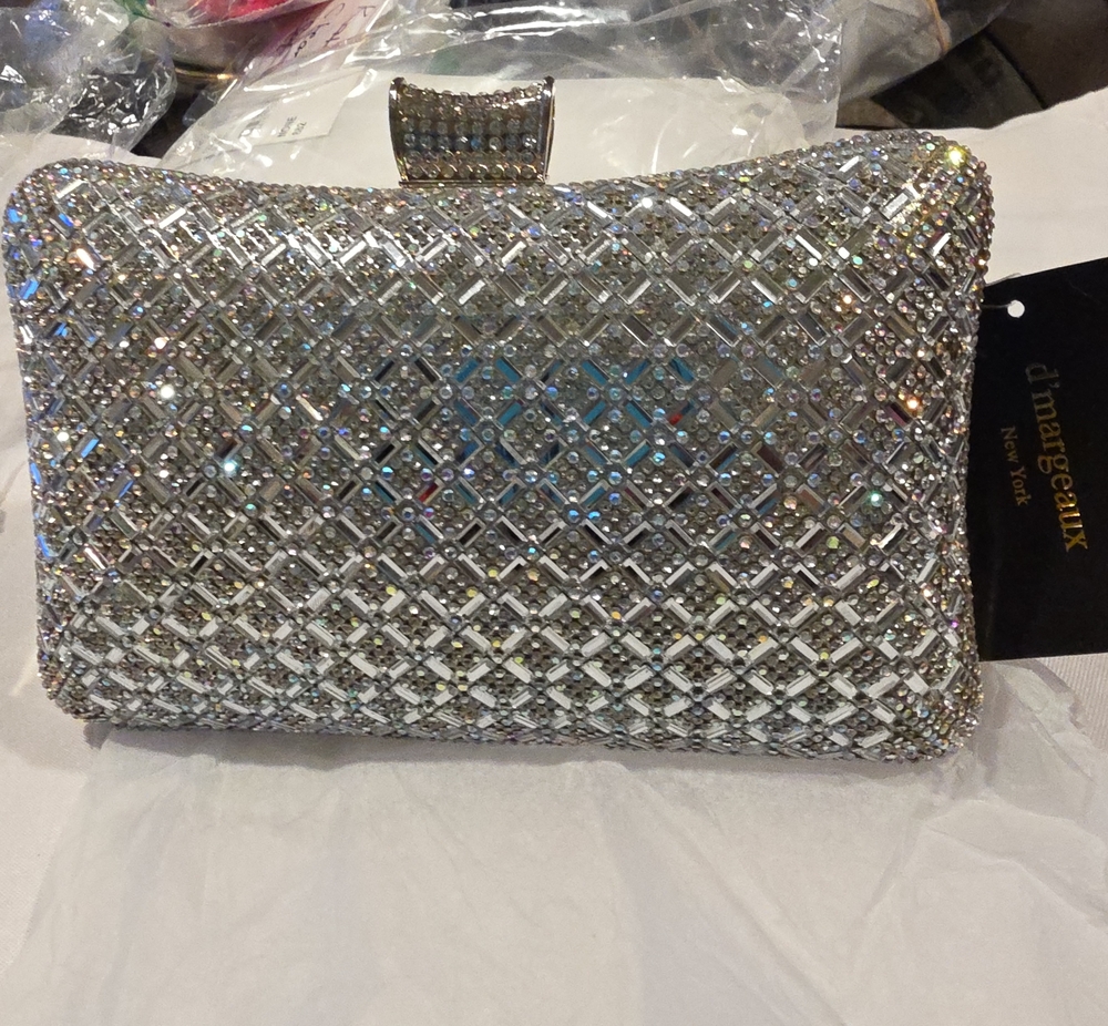 Silver Crystal Evening Clutch with Rhinestone Detail